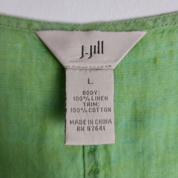 J.Jill Linen Top Blouse Lime Green Sleeveless Button-Up Shirt Pleated Size L - Picture 2 of 12
